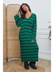 So Cachemire Sukienka dzianinowa "Dowell" w kolorze czarno-zielonym rozmiar: L. Zielone sukienki damskie So Cachemire, bez wzorów, z dzianiny, bez ramiączek. Za 200.13 zł.