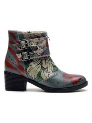 Goby Sztyblety w kolorze beżowo-błękitnym ze wzorem rozmiar: 39. Brązowe botki damskie Goby, z materiału, z okrągłym noskiem, bez obcasa, bez zapięcia. Za 347.99 zł.