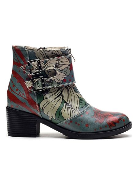 Goby Sztyblety w kolorze beżowo-błękitnym ze wzorem rozmiar: 39. Brązowe botki damskie Goby, z materiału, z okrągłym noskiem, bez obcasa, bez zapięcia. Za 347.99 zł.