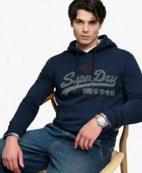 Superdry Bluza z kapturem Vintage Logo Heritage Relaxed Deep Sea Blue Marl. Niebieskie bluzy damskie Superdry, m, bez wzorów, z materiału, z kapturem. Za 384.95 zł.