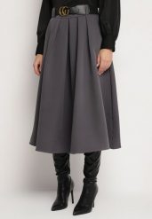 Szara Spódnica Rozkloszowana z Paskiem Cizo. Szare spódnice damskie Born2be, m, bez wzorów, midi. Za 119.99 zł.
