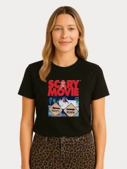WOOOP Koszulka "Scary Movie Official Safety vs Death" w kolorze czarnym rozmiar: M. Czarne koszulki damskie Wooop, m, bez wzorów, z bawełny, bez kołnierzyka, bez ramiączek. Za 56.99 zł.