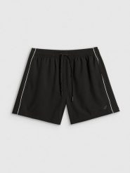 4F Spodenki plażowe damskie - czarne L. Czarne spodenki sportowe damskie 4F, l, bez wzorów, z dresówki, na fitness i siłownię. Za 99.99 zł.