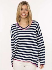 Zwillingsherz Bluza "Neon Stripes" w kolorze biało-granatowym rozmiar: onesize. Białe bluzy damskie Zwillingsherz, bez wzorów, bez kaptura. Za 129.75 zł.