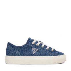 Tenisówki Guess Jeans. Niebieskie trampki damskie Guess Jeans, z aplikacjami, z jeansu, bez zapięcia. Za 199.99 zł.