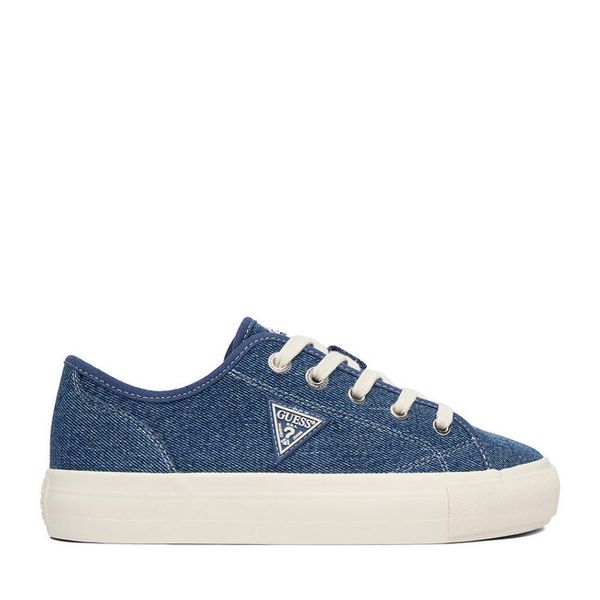 Tenisówki Guess Jeans. Niebieskie trampki damskie Guess Jeans, z aplikacjami, z jeansu, bez zapięcia. Za 199.99 zł.