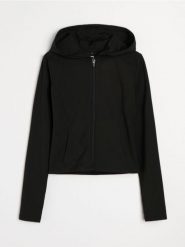 Rozpinana bluza z kapturem slim fit Active - czarny. Czarne bluzy damskie Sinsay, l, bez wzorów, z kapturem. Za 49.99 zł.