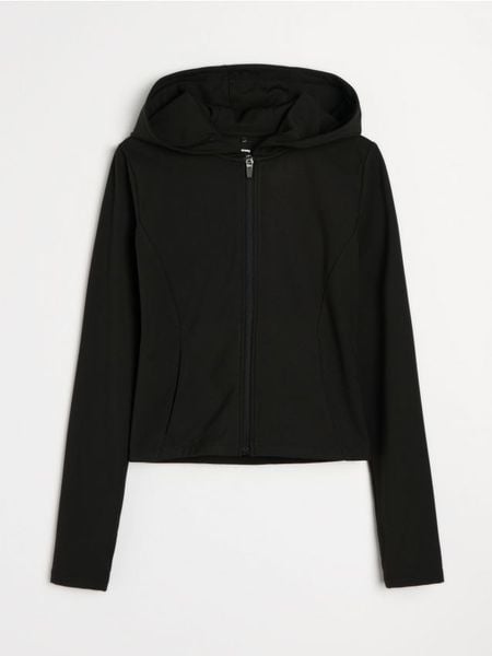 Rozpinana bluza z kapturem slim fit Active - czarny. Czarne bluzy damskie Sinsay, l, bez wzorów, z kapturem. Za 49.99 zł.