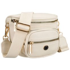 Saszetka damska wykonana ze skóry ekologicznej w jasnobeżowym kolorze - Peterson. Brązowe nerki i saszetki damskie Peterson, bez wzorów, ze skóry ekologicznej. Za 71.99 zł.