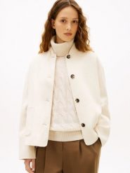 Tommy Hilfiger kurtka wełniana - Calico Kobiety Wełna biały, 38. Białe kurtki damskie Tommy Hilfiger, bez wzorów, z wełny, bez kaptura. Za 949.95 zł.