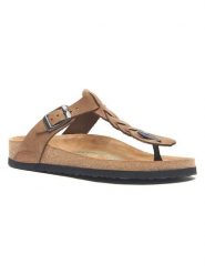 Comfortfusse Skórzane japonki w kolorze jasnobrązowym rozmiar: 40. Brązowe klapki damskie Comfortfüße, bez wzorów, z materiału, z otwartym noskiem, bez obcasa, bez zapięcia. Za 217.99 zł.