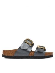 Birkenstock Klapki Sydney Cushion Buckle 1031689 Czarny. Czarne klapki damskie Birkenstock, bez wzorów, ze skóry, bez obcasa, bez zapięcia. Za 509.99 zł.