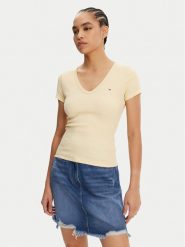 Tommy Jeans T-Shirt Essential DW0DW17385 Żółty Slim Fit. Żółte t-shirty damskie Tommy Jeans, s, bez wzorów, z bawełny, bez kołnierzyka. Za 89.99 zł.