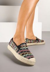 Czarne Espadryle na Plecionej Podeszwie z Metaliczną Nicią Panirel. Czarne espadryle damskie Born2be, bez wzorów, bez obcasa. Za 79.99 zł.