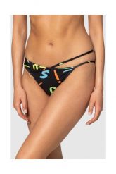 MOSCHINO Czarny dół od bikini w neonowe litery. Czarne bikini MOSCHINO, bez wzorów. W wyprzedaży za 199.99 zł.