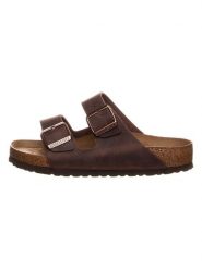 Birkenstock Skórzane klapki "Arizona" w kolorze brązowym rozmiar: 36. Brązowe klapki damskie Birkenstock, bez wzorów, z otwartym noskiem, bez obcasa, bez zapięcia. Za 498.95 zł.