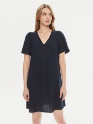 Vero Moda Sukienka letnia Mymilo 10303686 Granatowy Regular Fit. Niebieskie sukienki damskie Vero Moda, bez wzorów, ze lnu, bez ramiączek. Za 89.99 zł.