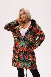 Bluza z kapturem MAKOVSKA - print w maki na czarnym tle PLUS SIZE XXL OVERSIZE JESIEŃ. Czarne bluzy damskie Moda Size Plus Iwanek, na jesień, plus size, bez wzorów, z bawełny, z kapturem. Za 329.90 zł.