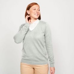 Sweter do golfa damski Inesis MW100. Szare golfy damskie INESIS, l, z bawełny, bez kołnierzyka. Za 69.99 zł.