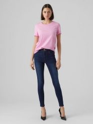 Vero Moda Koszulka "Paula" w kolorze jasnoróżowym rozmiar: XL. Różowe bluzki damskie Vero Moda, xl, bez wzorów, z bawełny, bez kołnierzyka, bez ramiączek. Za 43.99 zł.