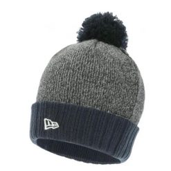 Czapka z pomponem z dzianiny New Era. Niebieskie czapki damskie New Era, z aplikacjami, z bawełny. Za 152.00 zł.