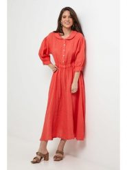 Rodier Lin Lniana sukienka w kolorze koralowym rozmiar: XL/XXL. Czerwone sukienki damskie Rodier Lin, bez wzorów, ze lnu, bez ramiączek. Za 122.96 zł.