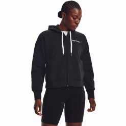 Bluza damska Under Armour Essential Script FZ. Czarne bluzy damskie Under Armour, bez wzorów, bez kaptura. Za 199.99 zł.
