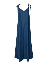 Pieces Sukienka jeansowa Tenim 17157940 Granatowy Loose Fit. Niebieskie sukienki damskie Pieces, bez wzorów, z bawełny, bez ramiączek. Za 219.99 zł.