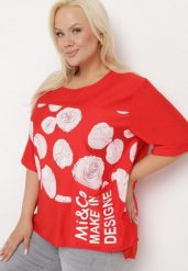 Czerwony Bawełniany T-shirt z Nadrukiem i Kieszonką Lovelina. Czerwone t-shirty damskie Born2be, l, bez wzorów, z bawełny, bez kołnierzyka. Za 44.99 zł.