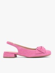 Różowe czółenka slingback bez pięty z kokardką. Czerwone czółenka damskie Ryłko, bez wzorów, z gumy, bez obcasa, na obcasie. Za 399.99 zł.