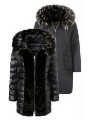 Heine Dwustronny płaszcz puchowy w kolorze czarnym rozmiar: 46. Czarne płaszcze damskie Heine, bez wzorów, z puchu, bez kaptura. Za 168.95 zł.