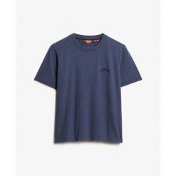 T-shirt z wyblakłym nadrukiem damski Superdry Essential. Niebieskie t-shirty damskie Superdry, bez wzorów, bez kołnierzyka. Za 122.85 zł.