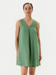 United Colors Of Benetton Sukienka letnia 4AGHDV0AX Zielony Relaxed Fit. Zielone sukienki damskie United Colors Of Benetton, bez wzorów, ze lnu, bez ramiączek. Za 219.99 zł.