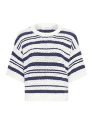 MOSS COPENHAGEN Sweter "Hannalie" w kolorze granatowo-kremowym rozmiar: L/XL. Brązowe swetry klasyczne damskie Moss Copenhagen, l, z bawełny, bez kołnierzyka. Za 180.06 zł.
