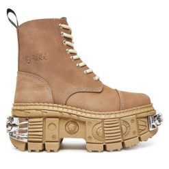 Botki NEW ROCK. Brązowe botki damskie NEW ROCK, rockowe, bez obcasa, na koturnie, bez zapięcia. Za 1,699.00 zł.