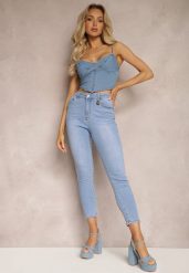 Jasnoniebieskie Jeansy o Dopasowanym Fasonie Skinny Galeth. Niebieskie jeansy damskie Renee, z aplikacjami, z jeansu. Za 89.99 zł.