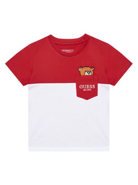 Guess T-Shirt N5YI11 K8HM4 Czerwony Regular Fit. Czerwone t-shirty i koszulki chłopięce Guess, z aplikacjami, z bawełny, bez kołnierzyka, bez ramiączek. Za 59.99 zł.