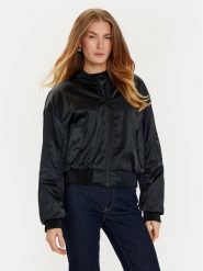 Guess Kurtka bomber Aurore W4BL48 WGKK2 Czarny Regular Fit. Czarne kurtki damskie Guess, s, z aplikacjami, z syntetyku, bez kaptura. Za 599.99 zł.