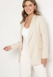Beżowa Marynarka Ozdobiona Imitacją Kieszeni Sovzedi. Brązowe marynarki i żakiety damskie Born2be, l, bez wzorów, z jeansu, eleganckie. Za 89.99 zł.