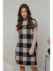 Soft Cashmere Sukienka dzianinowa w kolorze czarno-beżowym rozmiar: 38/40. Brązowe sukienki damskie Soft Cashmere, bez wzorów, z dzianiny, klasyczne, bez ramiączek. Za 135.81 zł.