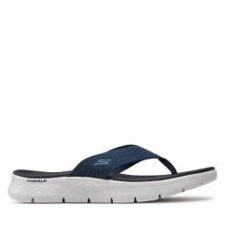 Japonki Skechers. Niebieskie klapki damskie Skechers, bez wzorów, bez obcasa, bez zapięcia. Za 169.99 zł.