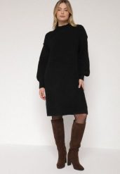 Czarna Pudełkowa Sukienka Dzianinowa z Domieszką Wełny Netessa. Czarne sukienki damskie Born2be, bez wzorów, z dzianiny, eleganckie, bez ramiączek. Za 139.99 zł.