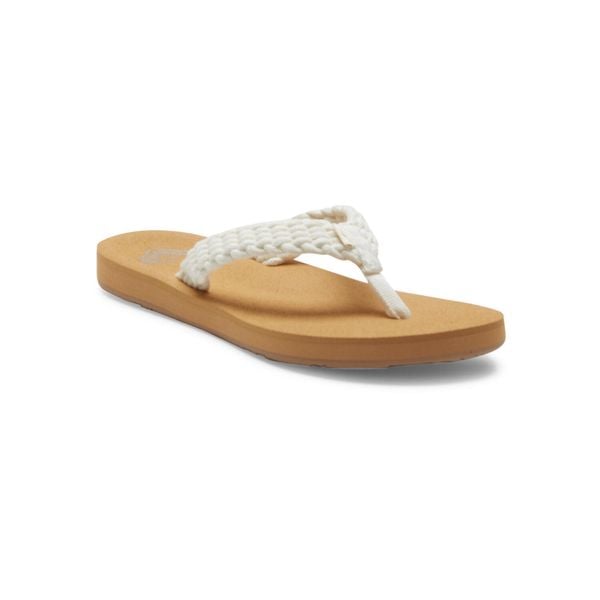 Klapki plażowe dla Kobiety PORTO Biały. Brązowe klapki damskie Roxy, bez wzorów, z bawełny, bez obcasa, bez zapięcia. Za 129.99 zł.