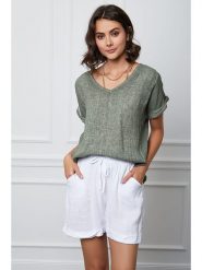 Fleur de Lin Lniana koszulka "Fabius" w kolorze khaki rozmiar: M. Brązowe bluzki damskie Fleur de Lin, m, bez wzorów, ze lnu, bez kołnierzyka, bez ramiączek. Za 142.95 zł.