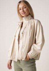 Beżowa Przejściowa Kurtka Bombka Oversize z Bawełny i Wiskozy Effinue. Brązowe kurtki damskie Born2be, l, bez wzorów, z bawełny, bez kaptura. Za 179.99 zł.