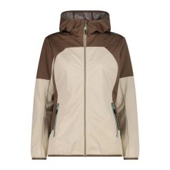 Ultralekka wodoodporna kurtka softshell damska CMP. Brązowe kurtki damskie CMP, s, bez wzorów, z materiału, z kapturem. Za 387.05 zł.