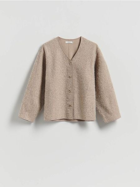 Strukturalna marynarka - beżowy. Brązowe marynarki i żakiety damskie Reserved, l, bez wzorów, z dzianiny. Za 139.99 zł.