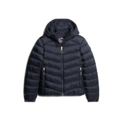 Damska kurtka puchowa Superdry. Niebieskie kurtki damskie Superdry, xs, bez wzorów, z materiału, z kapturem. Za 649.00 zł.
