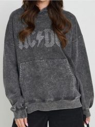 Bluza hoodie z efektem sprania AC/DC - czarny. Czarne bluzy damskie Sinsay, l, bez wzorów, bez kaptura. Za 79.99 zł.