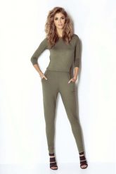 Khaki Kombinezon z Seksownym Dekoltem na Plecach. Brązowe kombinezony damskie Wow Point, l, bez wzorów, z elastanu, bez kołnierzyka, bez ramiączek. Za 199.90 zł.